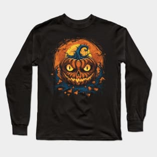 Halloween Pumpkin, Spooky Pumpkin Face Long Sleeve T-Shirt